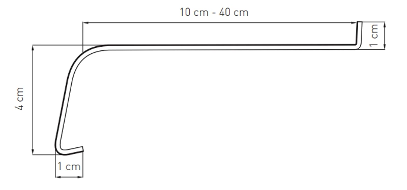 Rysunek techniczny laminowanego stalowego parapetu zewnętrznego (10&ndash;40 cm) z zaokrągloną przednią krawędzią Softline oraz opisem powłoki RENOLIT.