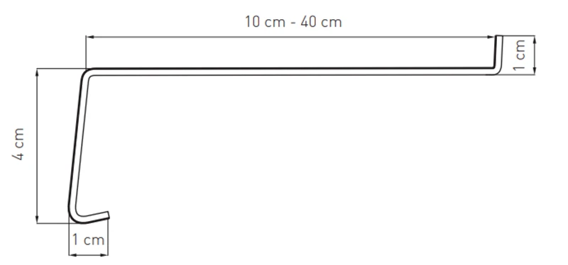 Rysunek techniczny laminowanego stalowego parapetu zewnętrznego (10&ndash;40 cm) z opisem trwałego wykonania z powłoką RENOLIT.