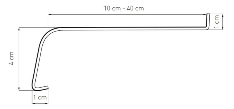 Rysunek techniczny stalowego parapetu Softline (10&ndash;40 cm) z opisem trwałego, ocynkowanego wykonania przeznaczonego do zastosowania na zewnątrz.